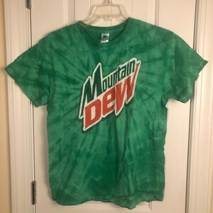 Mountain Dew Mens Graphic T-Shirt Tie-Dye Green Size Large 100% Cotton 90s Retro